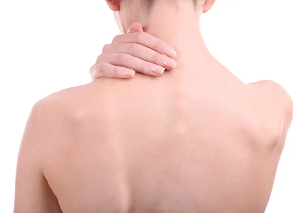 Menina com dor nas costas close up — Fotografia de Stock