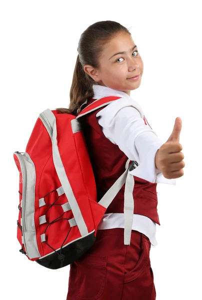 Bella bambina in uniforme scolastica isolata su bianco — Foto Stock