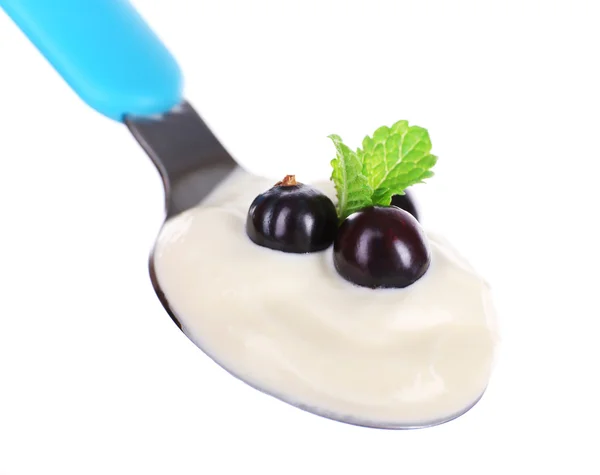 Iogurte delicioso na colher — Fotografia de Stock