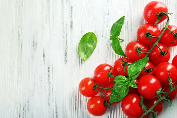 Cherry tomatoes with basil — Stock Photo, Image