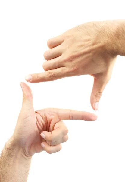 Male hands making frame isolated on white — Stock Photo, Image