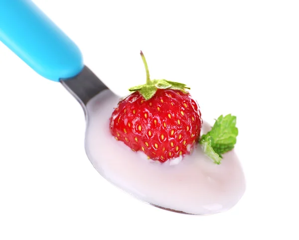 Delicioso yogur en cuchara — Foto de Stock