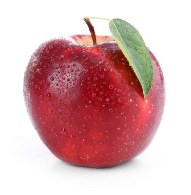 yaprak üzerine beyaz izole Kırmızı elma
