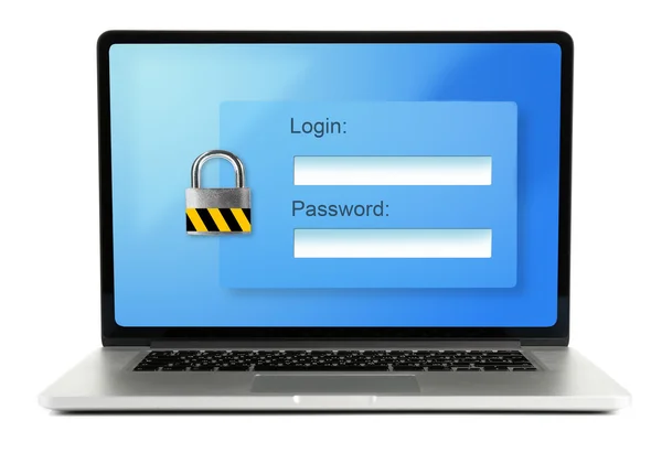 Password su uno schermo portatile - concetto di sicurezza del computer — Foto Stock