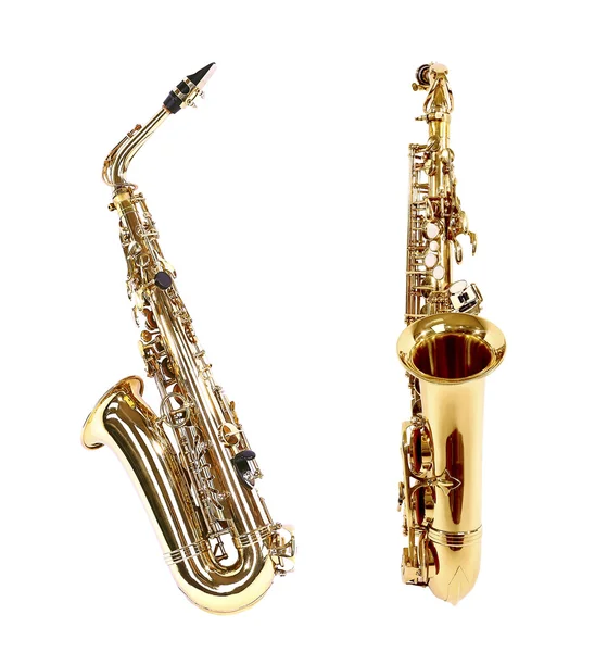 Golden saxophones isolated on white — Stock Photo, Image