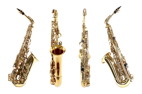 Goldene Saxophone isoliert auf Weiß — Stockfoto