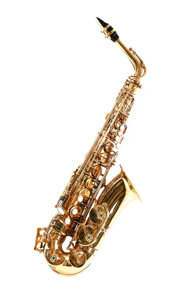 Golden saxophone isolated on white — Stock Photo, Image