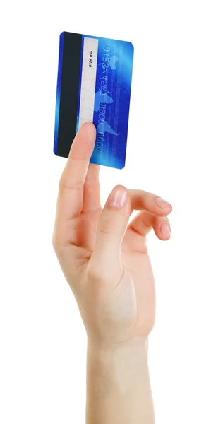 Tarjeta de crédito de mano, aislada en blanco — Foto de Stock
