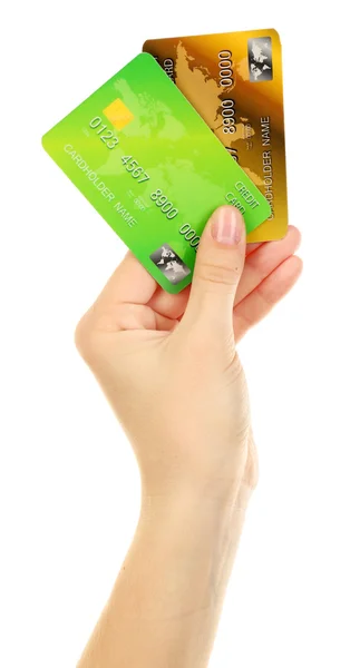 Hand holding credit cards, isolated on white — Stock Photo, Image