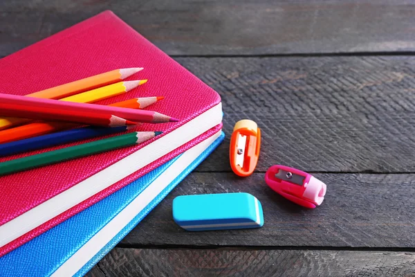Colorful stationery on wooden table, closeup — Stock Photo, Image