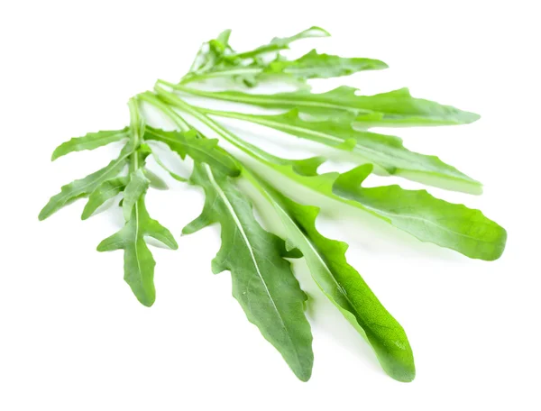 Folhas de arugula verde isoladas em branco — Fotografia de Stock