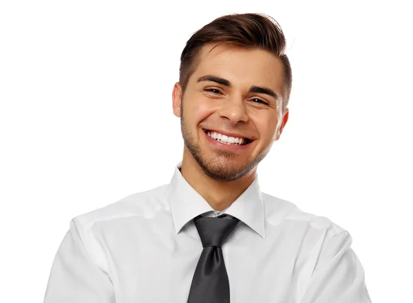 Elegante man in pak geïsoleerd op wit — Stockfoto