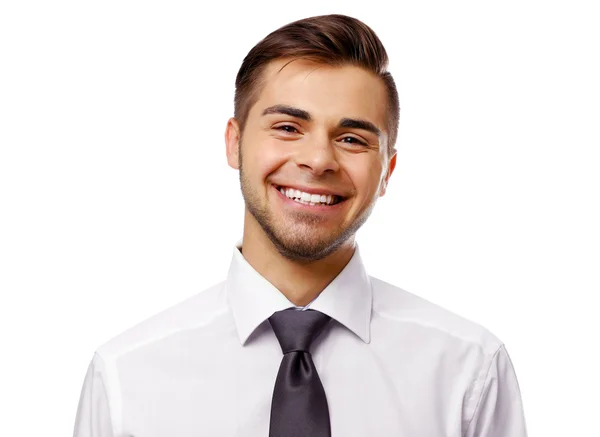 Elegante man in pak geïsoleerd op wit — Stockfoto