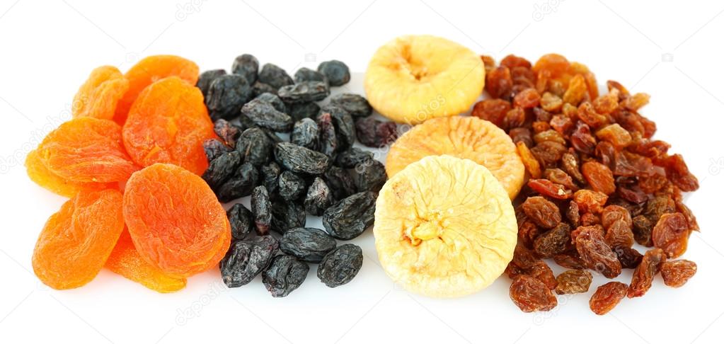 Assortment of dried fruits isolated on white