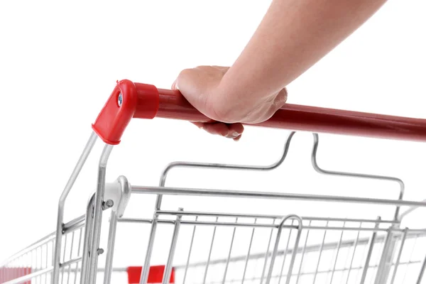 Young woman with shopping cart close up — Stock Photo, Image