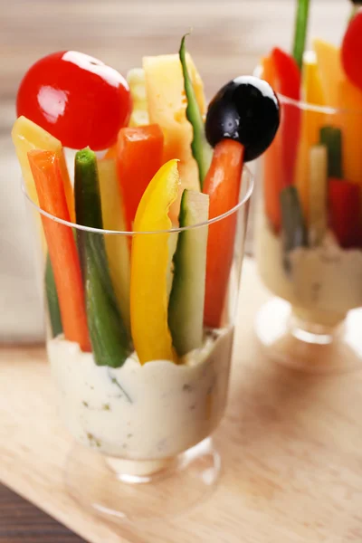 Snack of vegetables in glassware — Stock Photo, Image