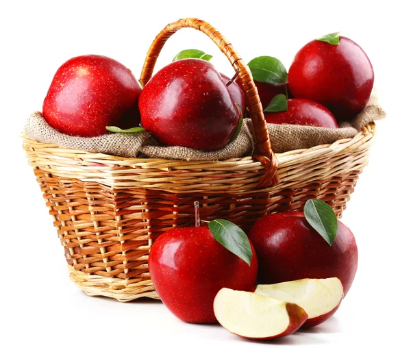 Red apples in wooden crate — Stock Photo, Image