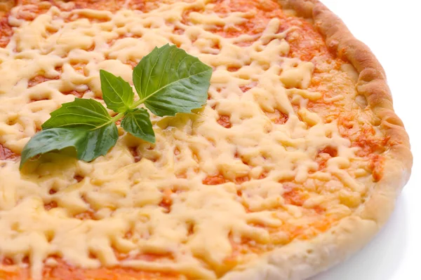 Cheese pizza with basil close up — Stock Photo, Image