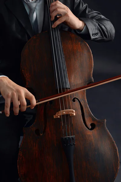 Man playing on cello close up — Stock Photo, Image