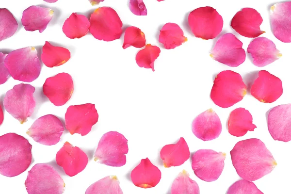 Heart of rose petals isolated on white — Stock Photo, Image