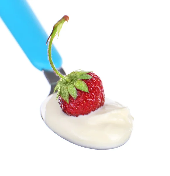 Heerlijke yoghurt in lepel — Stockfoto