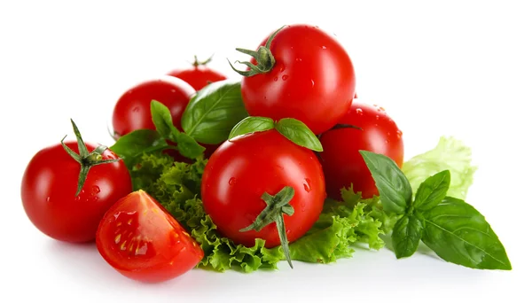 Pomodori ciliegia con basilico — Foto Stock