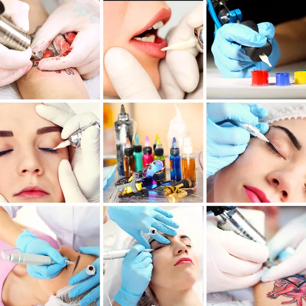 Collage van permanente make-up — Stockfoto