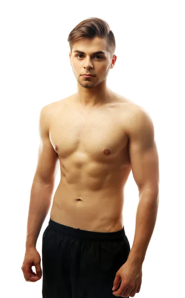 Muscolo giovane uomo isolato su bianco — Foto Stock