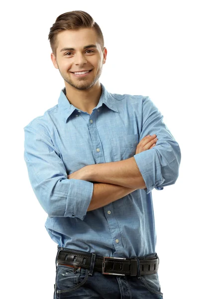 Bonito jovem isolado no branco — Fotografia de Stock