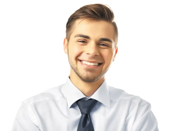 Elegante man in pak geïsoleerd op wit — Stockfoto