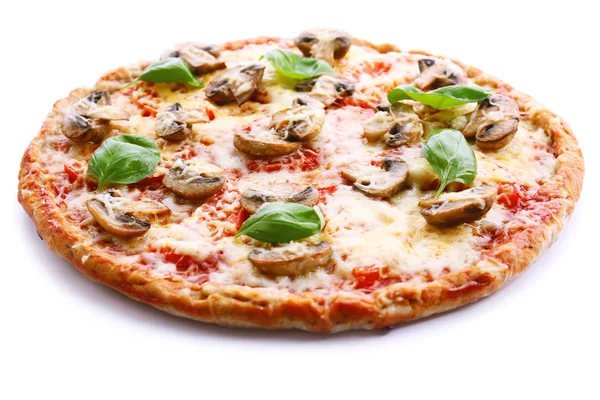 Tasty pizza with vegetables and basil — Stock Photo, Image