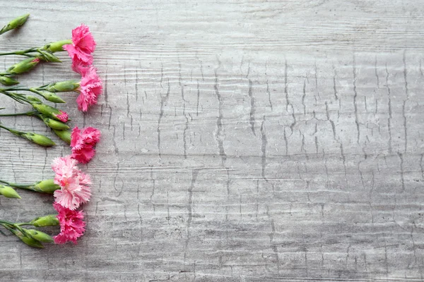 Schöne kleine wilde Blumen auf Holzgrund — Stockfoto
