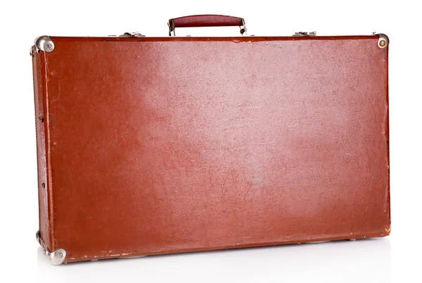 在灰色的背景上的棕色手提箱 — 图库照片