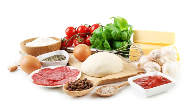 Ingredientes para cocinar pizza aislada en blanco — Foto de Stock