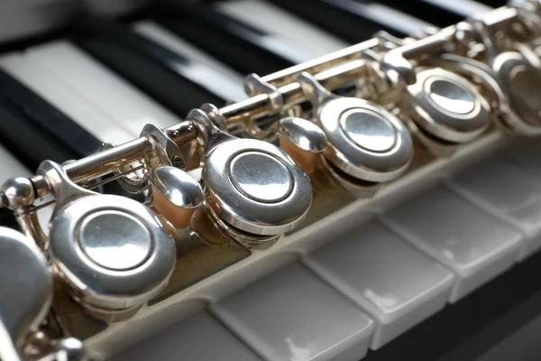 Flute and piano close up — Stock Photo, Image