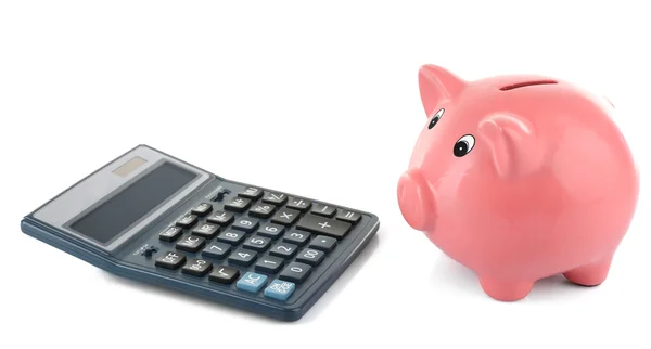 Piggy bank kalkulator na białym tle — Zdjęcie stockowe