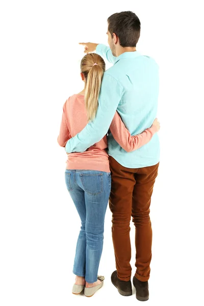 Back view of young couple isolated on white — Stock Photo, Image