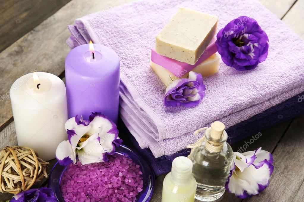 Spa still life with purple flowers