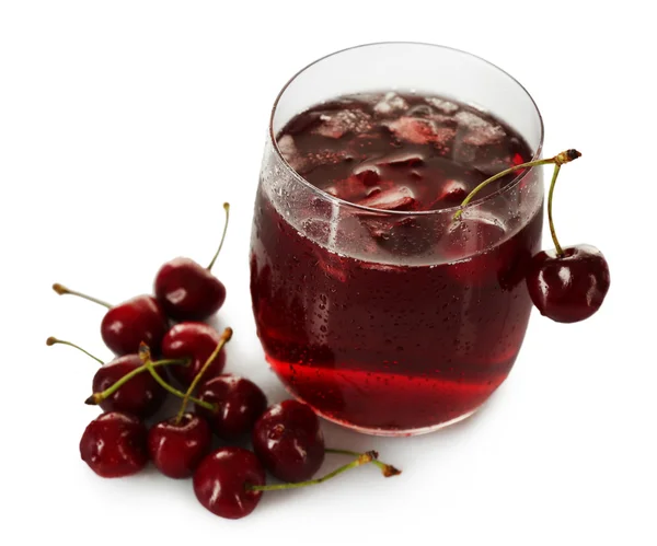 Glass of fresh juice with cherries — Stock Photo, Image