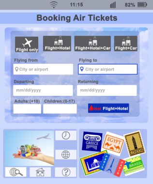 Perde arayüzey. Rezervasyon uçak bileti