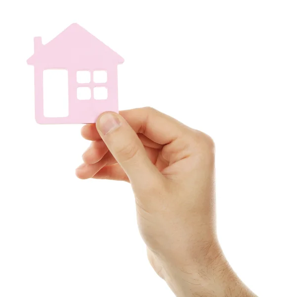 Female hand holding house isolated on white — Stock Photo, Image