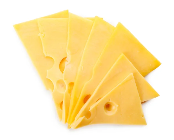 Plátky sýra izolovaných na bílém — Stock fotografie