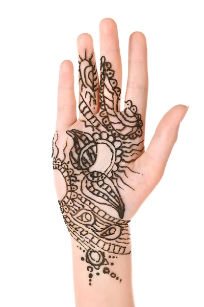 Image of henna on female hand isolated on white — Stock Photo, Image