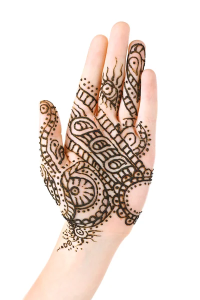 Image of henna on female hand isolated on white — Stock Photo, Image