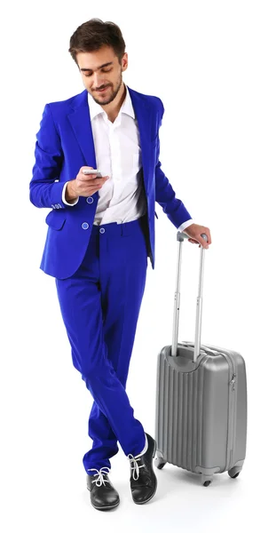Business man with suitcase isolated on white — Stock Photo, Image