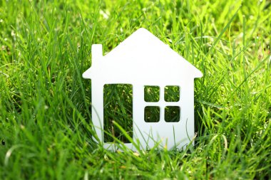 Evin yeşil çim arka plan üzerinde küçük model