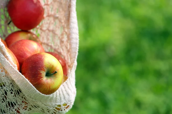 Czerwone jabłko w hemline kobiece ubrania — Zdjęcie stockowe