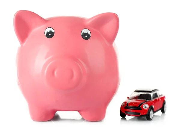 Piggy bank met speelgoedauto — Stockfoto