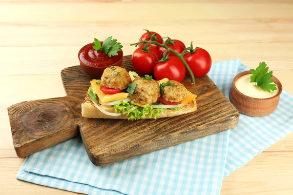 Meatball Sandwich on wooden table background