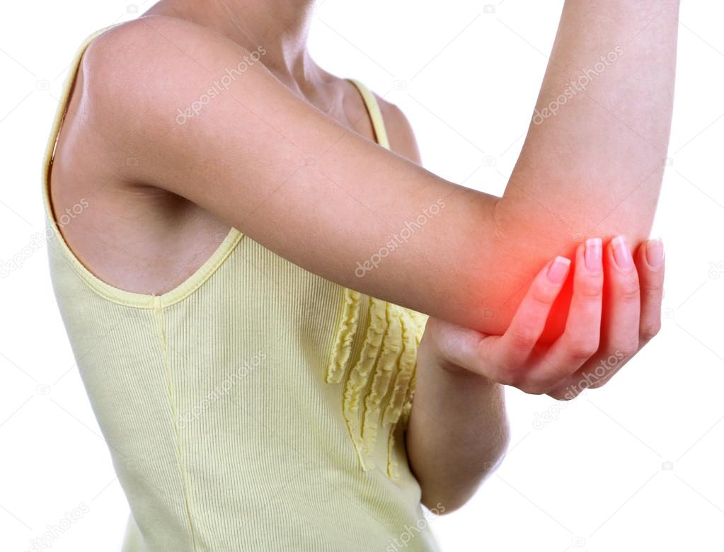 Young woman with elbow pain — Stock Photo © belchonock 77988562